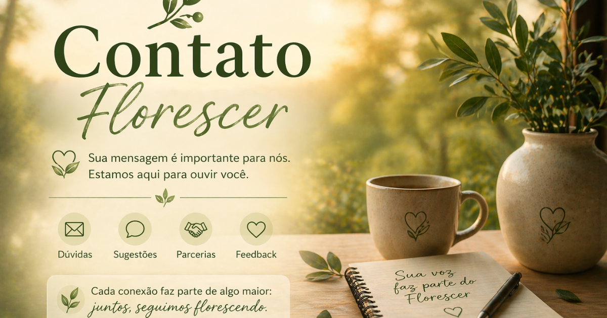 Página de contato Florescer com cenário acolhedor representando conexão e desenvolvimento pessoal