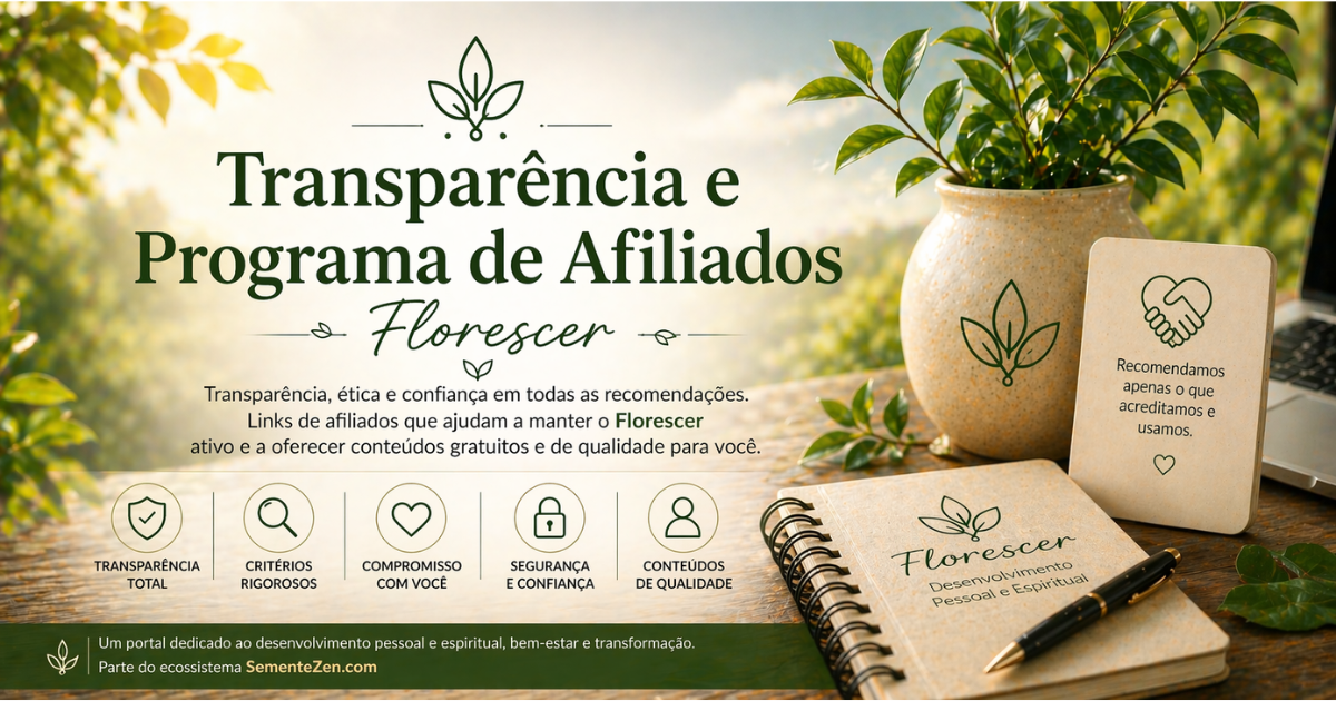 Programa de afiliados Florescer com cenário natural representando transparência, ética e recomendações conscientes