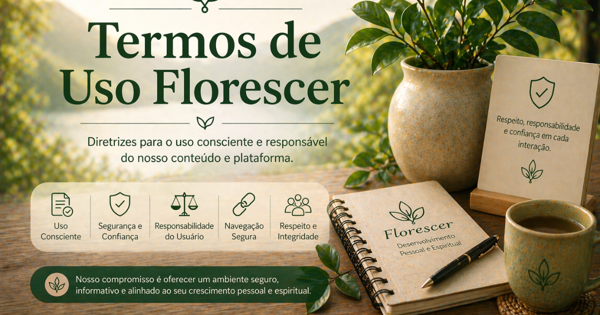 Termos de uso Florescer com cenário natural representando uso consciente, responsabilidade e segurança na navegação