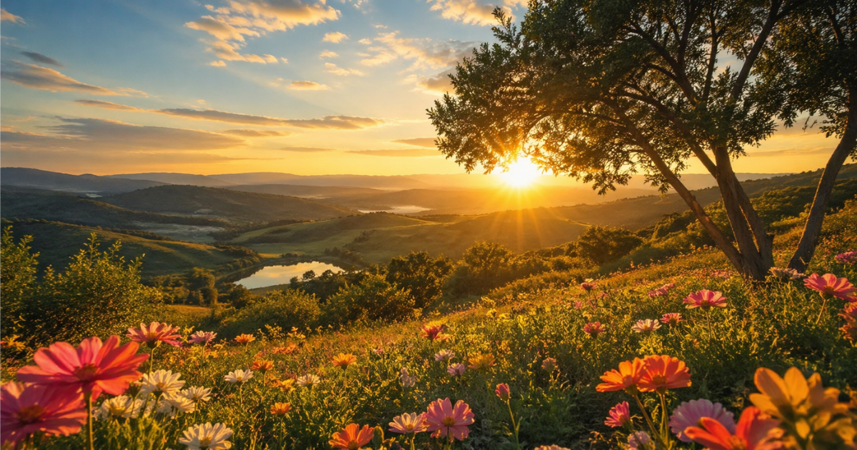 mensagens de bom dia com reflexão e fé ao nascer do sol em paisagem natural
