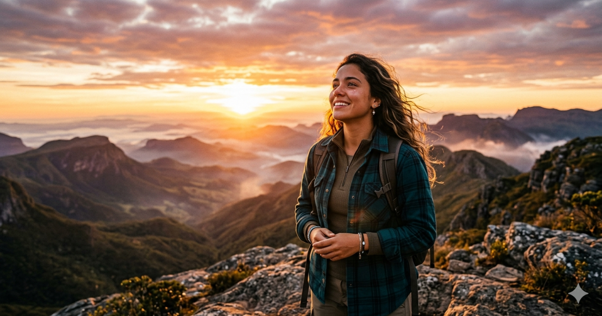 motivação para não desistir com pessoa olhando o nascer do sol cheia de esperança