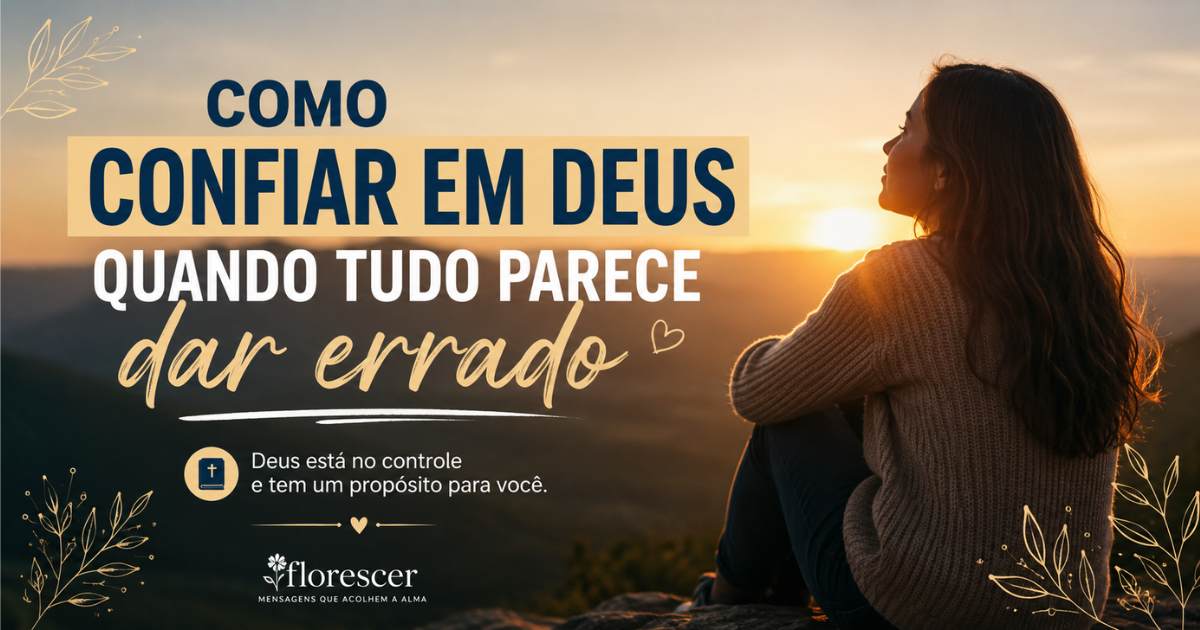 Como confiar em Deus: mulher contemplando o pôr do sol com expressão de esperança e confiança em Deus.